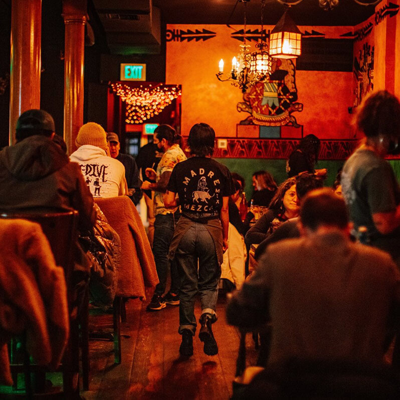 View of a full restaurant.